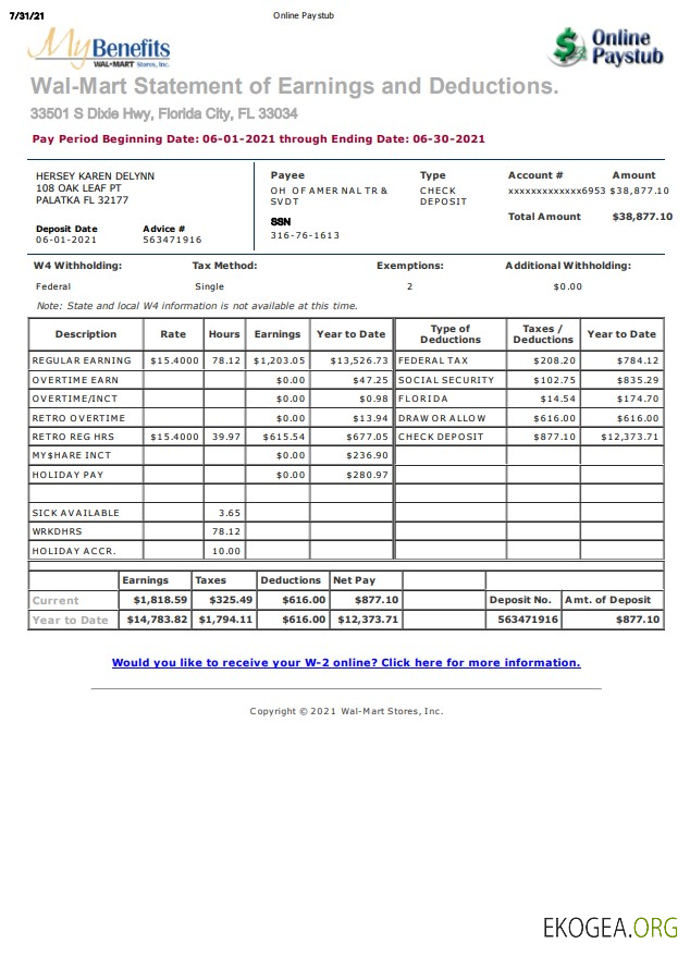 Mes avantages Déclaration des résultats Wal Mart